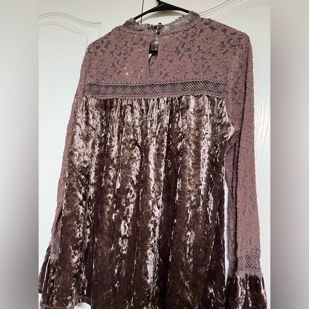 Mystree Brown Ruffled Blouse with Mandarin Collar - Picture 4 of 7